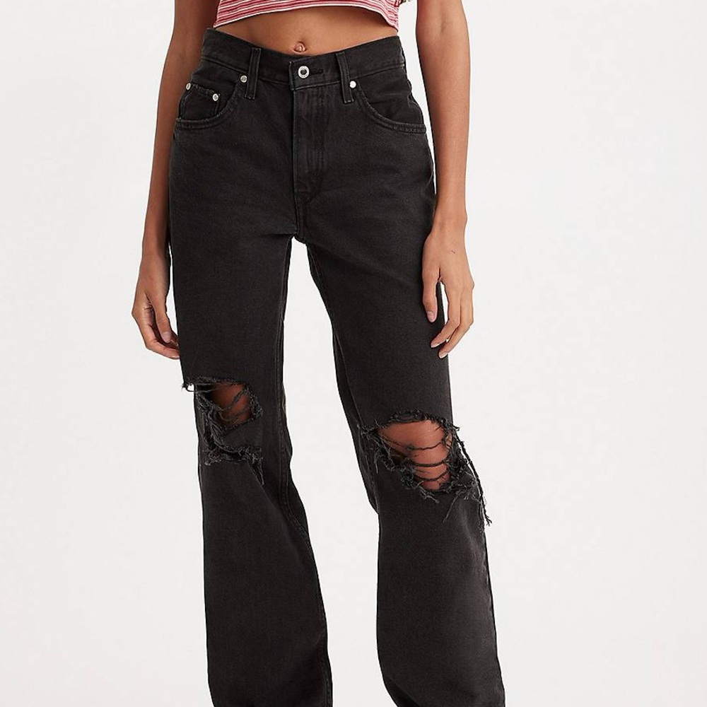 Levi’s Silvertab 94 Baggy Jeans Black Destroyed Straight Leg 31 x 31